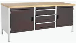 bott Műhelyasztal Bott Cubio Tároló, 84 x 200 x 75 cm, 2 szekrény, 3 fiók, multiplex, szürke-antracit
