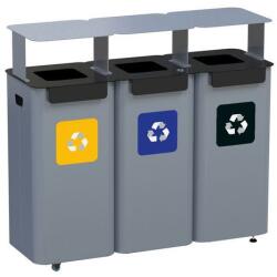 ALDA Modular Hood 3 darabos kültéri fém szemétkosár készlet szelektív hulladékgyűjtésre, 3 x 70 l űrtartalom