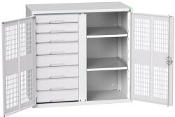 bott Verso fém karbantartó szekrény, drótajtó, 100 x 105 x 55 cm, 2 polc, 8 fiók, szürke-szürke - manutan - 868 274 Ft