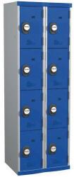 Acial hegesztett öltözőszekrény, 2 oszlopban 8 rekesszel, 300 mm, számkódos zárral, szürke/kék