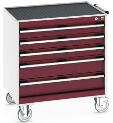 bott Cubio mobil fiókos szekrény, 88, 5 x 80 x 65 cm, 5 fiókos, matt, szürke-piros