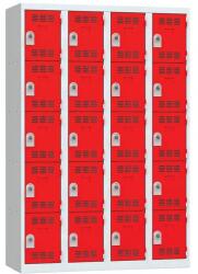 Vinco hegesztett öltözőszekrény, 4 oszlopban 20 rekesszel, 300 mm, forgóretesszel, szürke/piros