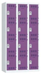 Vinco hegesztett öltözőszekrény, 3 oszlopban 12 rekesszel, 300 mm, hengerzárral, szürke/lila