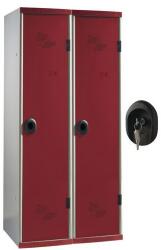 Acial hegesztett öltözőszekrény válaszfallal, 2 rekeszes, 400 mm, hengerzárral, szürke/piros