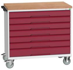 bott Verso mobil íróasztal fiókokkal, 98 x 105 x 60 cm, 7 fiókos, multiplex, szürke-piros