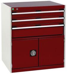bott Műhely fiókos szekrény Bott Cubio, 90 x 80 x 52, 5 cm, 3 fiók, 1 szekrény, szürke-piros