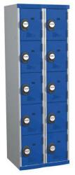 Acial hegesztett öltözőszekrény, 2 oszlopban 10 rekesszel, 300 mm, számkódos zárral, szürke/kék