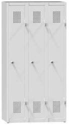 Polak Fém szekrény, 3 ajtós, lábazaton, 750 x 500 x 1500 mm, szürkésszürke