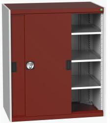 bott Műhelyszekrény tolóajtókkal, 120 x 105 x 65 cm, 3 polccal, szürke-piros