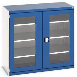 bott Műhelyszekrény átlátszó ajtókkal Bott Cubio, 120 x 130 x 65 cm, 3 polccal, szürke-kék