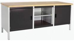 bott Cubio Tároló műhelyasztal, 84 x 200 x 75 cm, 2 szekrény, nyitott tér polccal, multiplex, szürke-antracit