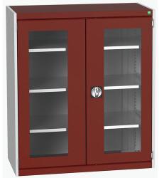 bott Műhelyszekrény átlátszó ajtókkal Bott Cubio, 120 x 105 x 52, 5 cm, 3 polccal, szürke-piros