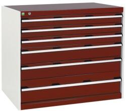 bott Műhely fiókos szekrény Bott Cubio, 90 x 105 x 75 cm, 6 fiókos, szürke-piros