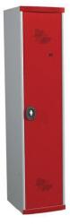 Acial szerelt öltözőszekrény válaszfallal, 1 rekeszes, 300 mm, forgóretesszel, szürke/piros