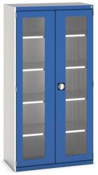 bott Cubio műhelyszekrény átlátszó ajtókkal, 200 x 105 x 52, 5 cm, 4 polccal, szürke-kék