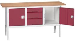 bott Verso műhelyasztal, állítható magasságú, 83-93 x 175 x 60 cm, multiplex, 3 fiók, 2 szekrény, szürke-piros