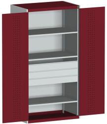 bott Fiókos műhelyszekrény Bott Cubio, 200 x 105 x 65 cm, 3 polc, 3 fiók, szürke-piros