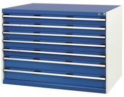 bott Műhely fiókos szekrény Bott Cubio, 90 x 130 x 75 cm, 7 fiókos, szürke-kék