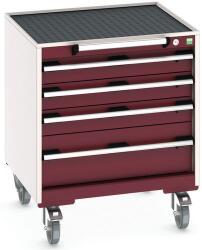 bott Cubio mobil fiókos szekrény, 78, 5 x 65 x 65 cm, 4 fiókos, matt, szürke-piros