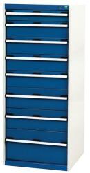 bott Műhely fiókos szekrény Bott Cubio, 160 x 65 x 75 cm, 9 fiókos, szürke-kék