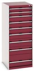 bott Műhely fiókos szekrény Bott Cubio, 160 x 65 x 75 cm, 9 fiókos, szürke-piros