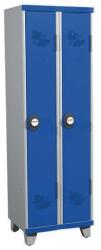 Acial hegesztett öltözőszekrény, 2 rekeszes, 300 mm, lábakon, számkódos zárral, szürke/kék