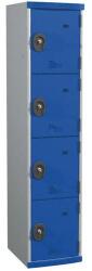 Acial hegesztett öltözőszekrény, 1 oszlopban 4 rekesszel, 400 mm, hengerzárral, szürke/kék