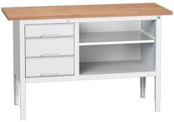 bott Verso műhelyasztal, állítható magasságú, 83-93 x 150 x 60 cm, multiplex, 3 fiók, 1 polc, szürke-szürke - manutan - 628 688 Ft