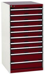bott Műhely fiókos szekrény Bott Cubio, 120 x 65 x 65 cm, 10 fiókos, szürke-piros