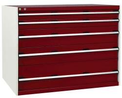 bott Műhely fiókos szekrény Bott Cubio, 100 x 130 x 75 cm, 5 fiókos, szürke-piros