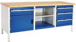 bott Műhelyasztal Bott Cubio Tároló, 84 x 200 x 75 cm, 1 szekrény, 4 fiók, nyitott tér polccal, multiplex, szürke-kék