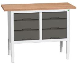 bott Verso műhelyasztal, állítható magasságú, 83-93 x 125 x 60 cm, multiplex, 6 fiókos, szürke-antracit