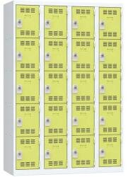 Vinco hegesztett öltözőszekrény, 4 oszlopban 20 rekesszel, 300 mm, forgóretesszel, szürke/zöld