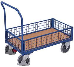 Cordes Platform kocsi fogantyúval és alacsony hálós oldalakkal, 500 kg-ig, 101, 5 x 112, 5 x 60 cm, kék
