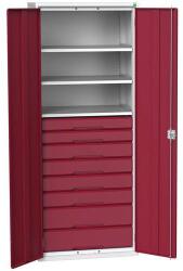 bott Fiókos műhelyszekrény Bott Verso, 200 x 80 x 55 cm, 3 polc, 8 fiók, szürke-piros