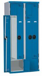 Acial hegesztett öltözőszekrény, Z-ajtós, 4 rekeszes, hengerzárral, szürke/kék