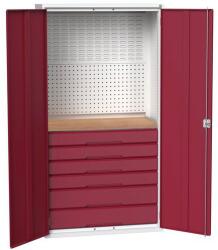 bott Fiókos műhelyszekrény Bott Verso, 200 x 105 x 55 cm, 6 fiókos, szürke-piros