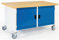 bott Cubio Storage mobil műhelyasztal, 84 x 150 x 75 cm, 2 szekrény, linóleum, szürke-kék