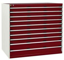 bott Műhely fiókos szekrény Bott Cubio, 120 x 130 x 75 cm, 10 fiókos, szürke-piros