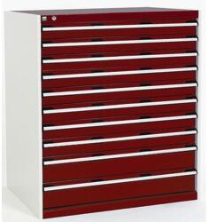 bott Műhely fiókos szekrény Bott Cubio, 120 x 105 x 65 cm, 10 fiókos, szürke-piros