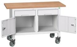 bott Verso Storage mobil műhelyasztal, 125 x 60 x 83 cm, multiplex, 2 fiók, 2 szekrény, szürke-szürke