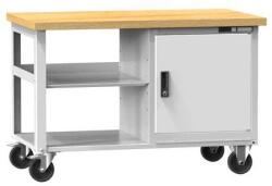 POLAK Mobil műhelyasztal PPS Multiplex, 81 x 120 x 70 cm, 2 polc és szekrény, bükk/szürke