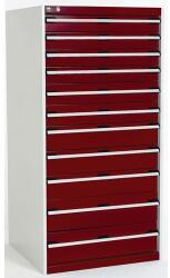 bott Műhely fiókos szekrény Bott Cubio, 160 x 80 x 75 cm, 11 fiókos, szürke-piros