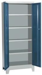Vinco fém műhelyszekrény redőnnyel, 4 polccal, lábakkal, 198 x 800 x 53 cm, szürke/kék