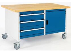 bott Mobil műhelyasztal Bott Cubio Tároló, 84 x 150 x 75 cm, 3 fiók, szekrény, linóleum, szürke-kék