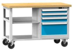POLAK Mobil műhelyasztal PPS Multiplex, 81 x 120 x 70 cm, 4 fiókkal és 2 polccal, bükk/kék