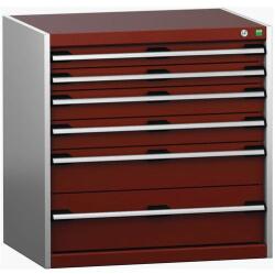 bott Műhely fiókos szekrény Bott Cubio 200, 80 x 80 x 65 cm, 6 fiókos, szürke-piros