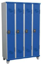 Acial hegesztett öltözőszekrény, 4 rekeszes, 300 mm, lábakon, hengerzárral, szürke/kék