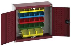 bott Cubio akasztós szekrény dobozokkal és perforált panelekkel szerszámokhoz, 70 x 80 x 32, 5 cm, 23 doboz, szürke-piros
