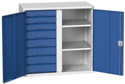 bott Verso fém tároló szekrény, 100 x 105 x 55 cm, 2 polc, 8 fiók, szürke-kék - manutan - 836 105 Ft